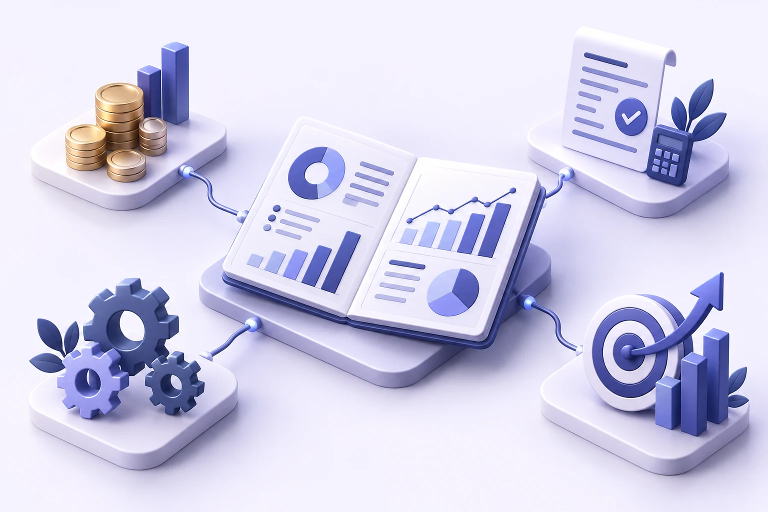 Business Advisory and Consulting Services Business advisory illustration: finance, tax, processes and strategy connected as a whole